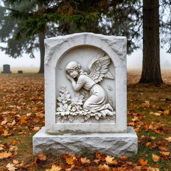 Памятник ангелочек из белого мрамора