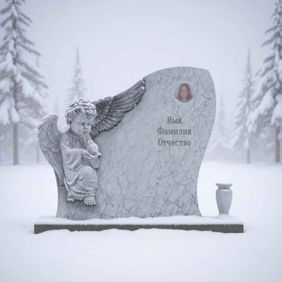 Памятники детям на могилу Памятник на могилу детям из гранита в виде скульптуры ангелочка, согревающего своим дыханием птичку.