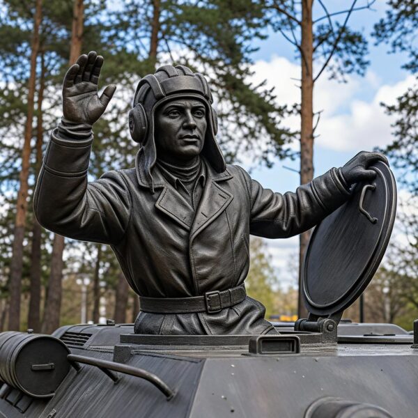 Памятник войну- танкисту . Памятник выполнен из бронзы