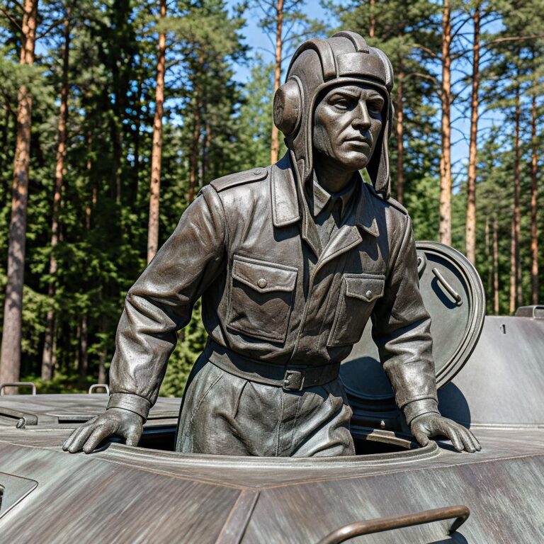 Памятник войну- танкисту . Памятник выполнен из бронзы